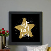 Customizable 'Best Dad Ever' poster frame with gold glitter star design, ideal Father's Day gift in black frame for home decor.